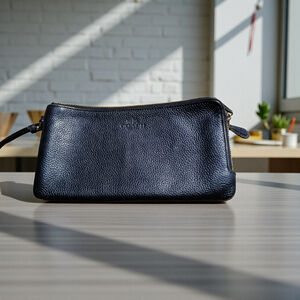 Coach Double Zip Wallet Blue Pebbled Leather